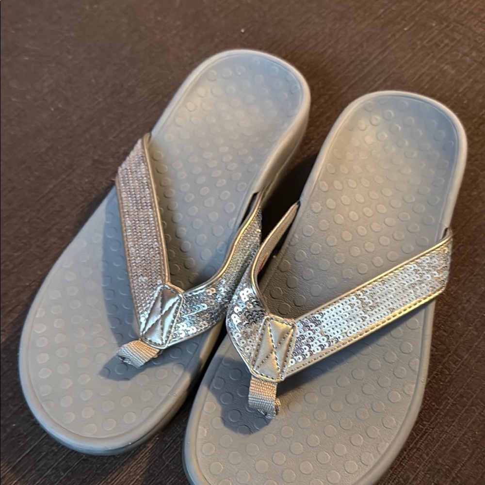 Vionic Silver Sequin Strap Sandals